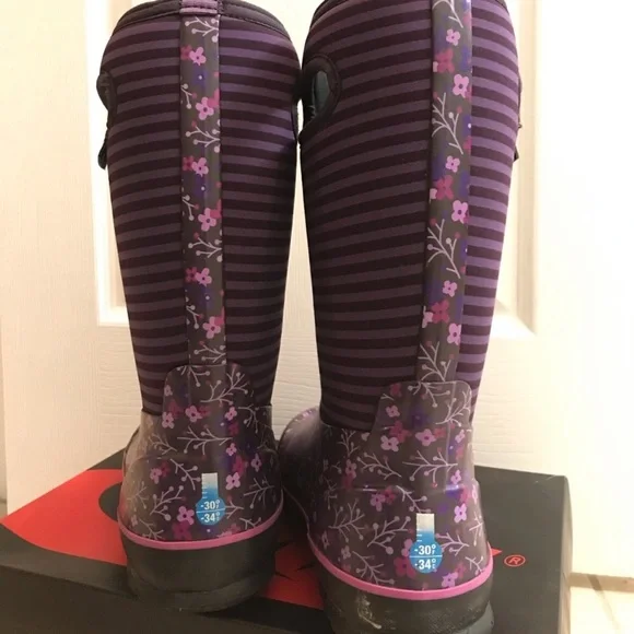 BOGS | Waterproof Classic Flower Stripes Boots Size Youth 6 - Picture 4 of 11